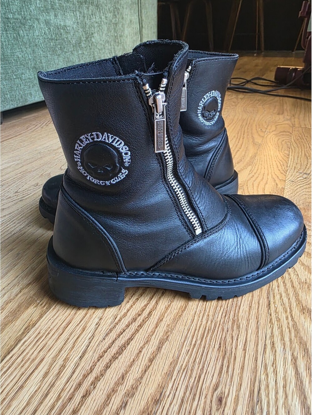 Harley-Davidson Willie G Skull Front Zip Leather Motorcycle Boots Size 7.5